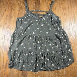 Torrid Tank Top Womens 0 Green Floral Tiered Strappy Babydoll Cami Daisy Boho